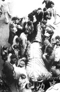 巴列维国王的塑像被示威者推倒