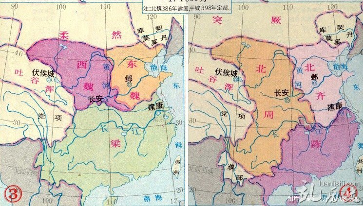 南北朝历史简介 南北朝地图  南北政权对峙