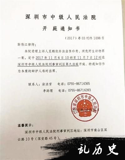 由深圳市中院下发的二审开庭通知书